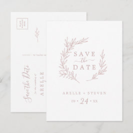 Minimaal blad | Blush Pink Save the Date Uitnodiging Briefkaart