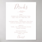 Minimaal blad | Blush Roze Bruiloft Drinken Menu S Poster (Voorkant)