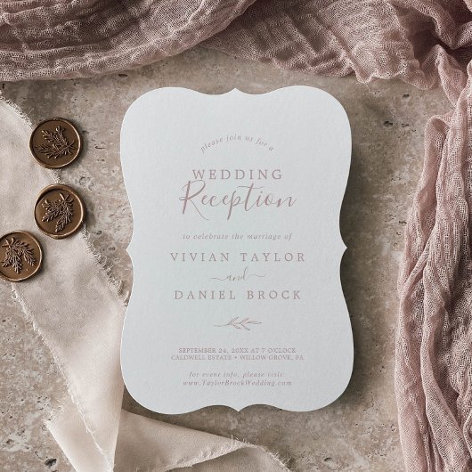 Minimaal blad | Blush Roze Huwelijksreceptie Kaart