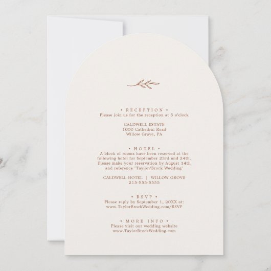 Minimaal blad | Boho Cream Arch alles in één bruil Kaart (Achterkant)