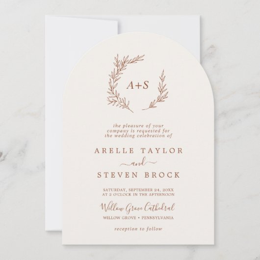 Minimaal blad | Boho Cream Arch alles in één bruil Kaart (Voorkant)