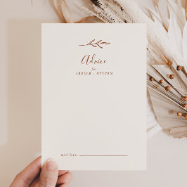 Minimaal blad | Boho Crème Huwelijksadvieskaart Advieskaart