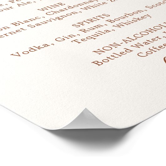 Minimaal blad | Boho Crème Trouwdrankenmenu Poster (Hoek)