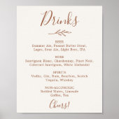Minimaal blad | Boho Crème Trouwdrankenmenu Poster (Voorkant)
