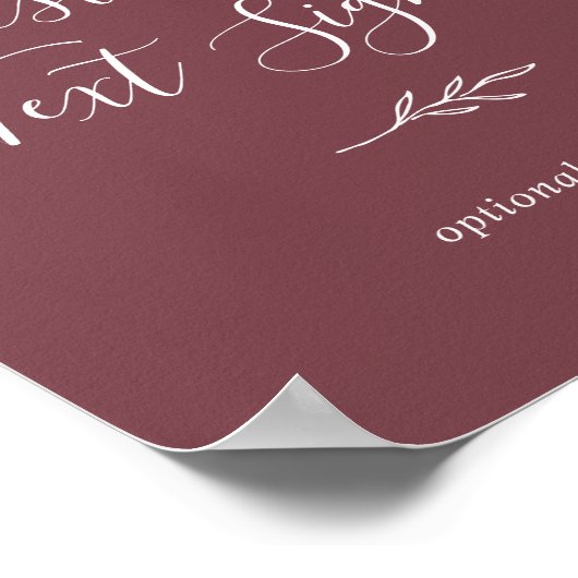 Minimaal blad | Bordeaux Custom Text Sign Poster (Hoek)
