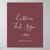 Minimaal blad | Bordeaux Custom Text Sign Poster (Voorkant)