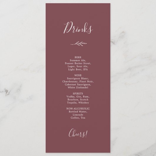 Minimaal blad | Bordeaux Diner en Drinken Menu (Achterkant)