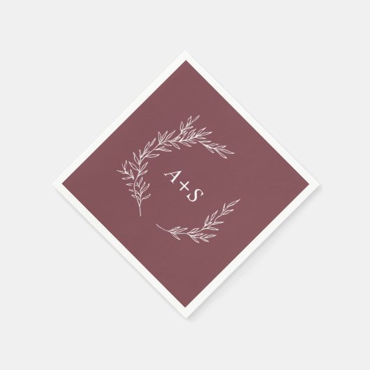 Minimaal blad | Bourgogne Monogram bruiloft servet (Hoek)