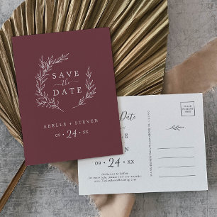 Minimaal blad   Bourgogne Save the Date Uitnodiging Briefkaart