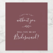 Minimaal blad | Bourgondisch bruidsmeisje voorstel Wijn Etiket (Enkel label)