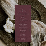 Minimaal blad | Bourgondisch bruiloftsdiner Menu<br><div class="desc">Deze minimal leaf bordeaux bruiloft diner menukaart is perfect voor een boho bruiloft. Het bohemien ontwerp heeft een eenvoudig groen silhouet in een donkerrode wijnkleur met klassieke minimalistische boho-stijl. Dit menu kan worden gebruikt voor een huwelijksreceptie,  repetitiediner of een evenement.</div>