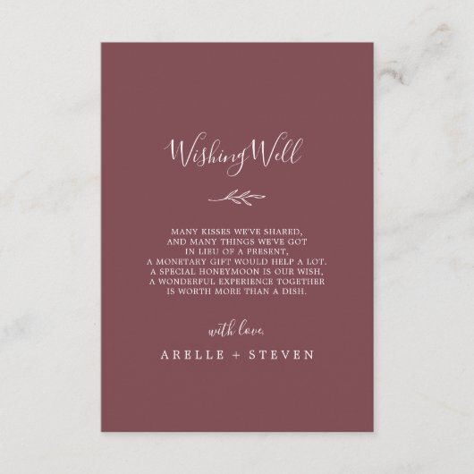 Minimaal blad | Bourgondische bruiloft goed wensen Informatiekaartje (Voorkant)