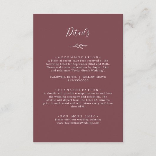 Minimaal blad | Bourgondische details Informatiekaartje (Voorkant)