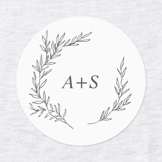 Minimaal blad | Donkergrijs monogram strijkijzer o Labels (Design 1)