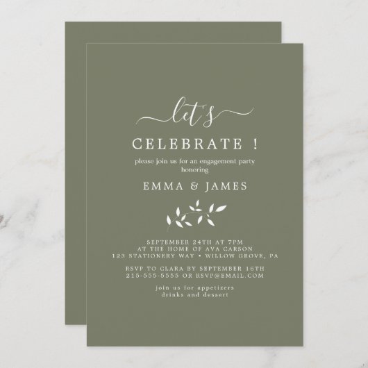 Minimaal blad | Donkergroen "Laten we vieren" Kaart (Voorkant / Achterkant)