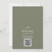 Minimaal blad | Donkergroen Monogram QR Code Bruil Kaart (Achterkant)