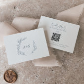 Minimaal blad | Dusty Blue QR Code Monogram RSVP Informatiekaartje