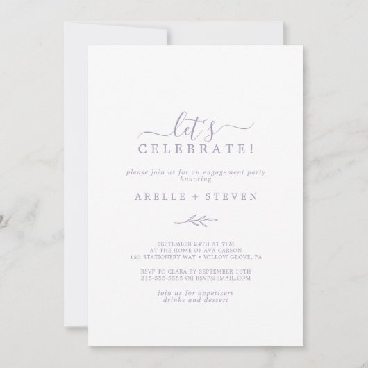 Minimaal blad | Dusty Paarse Laten we vieren Kaart (Voorkant)