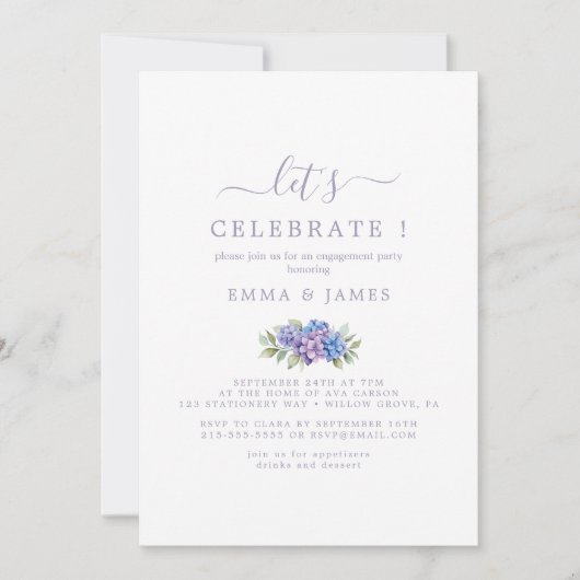 Minimaal blad | Dusty Paarse "Let's Celebrate" Kaart (Voorkant)