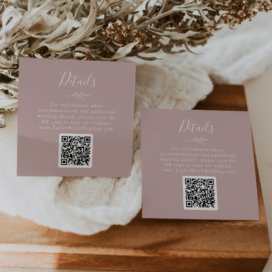 Minimaal blad | Dusty Roos QR Code Trouwgegevens Informatiekaartje