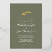 Minimaal blad | Folie Donkergroen Traditionele bru Folie Uitnodiging (Voorkant)