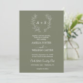 Minimaal blad | Formele Monogram Trouwuitnodiging Kaart (Staand voorkant)