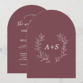 Minimaal blad | Gebogen Monogram Trouwuitnodiging Kaart (Voorkant / Achterkant)