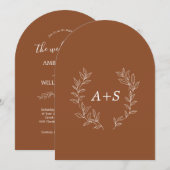 Minimaal blad | Gebogen Monogram Trouwuitnodiging Kaart (Voorkant / Achterkant)