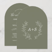 Minimaal blad | Gebogen Monogram Trouwuitnodiging Kaart (Voorkant / Achterkant)