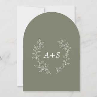 Minimaal blad | Gebogen Monogram Trouwuitnodiging Kaart