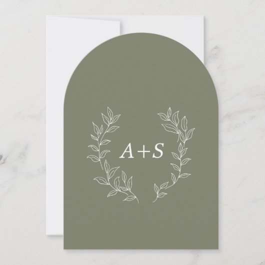 Minimaal blad | Gebogen Monogram Trouwuitnodiging Kaart (Voorkant)