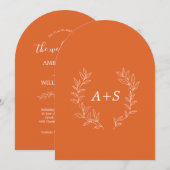 Minimaal blad | Gebogen Monogram Trouwuitnodiging Kaart (Voorkant / Achterkant)