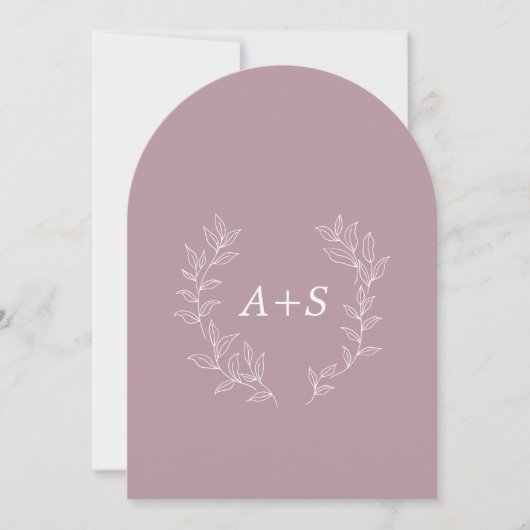 Minimaal blad | Gebogen Monogram Trouwuitnodiging Kaart (Voorkant)