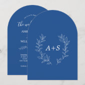 Minimaal blad | Gebogen Monogram Trouwuitnodiging Kaart (Voorkant / Achterkant)