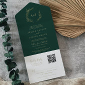 Minimaal blad | Gold en Emerald QR Code Bruiloft All In One Uitnodiging