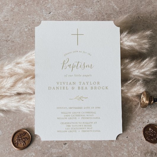 Minimaal blad | Goud 2 of 3 Personen Doop Kaart