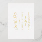 Minimaal blad | Gouden folie Horizontaal Save the Folie Uitnodiging (Voorkant)