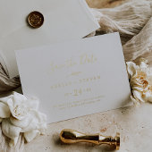 Minimaal blad | Gouden folie Horizontaal Save the  Folie Uitnodiging