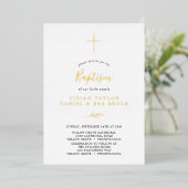 Minimaal blad | Goudfolie 2 of 3 Personen Doop Folie Uitnodiging (Staand Voorkant)