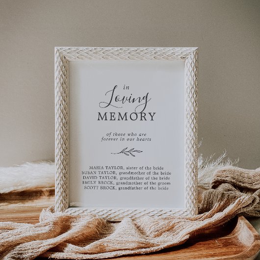 Minimaal blad | Grijze 'In Loving Memory' herdenki Poster
