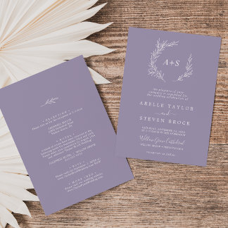 Minimaal blad | Lavendel alles in één bruiloft Kaart