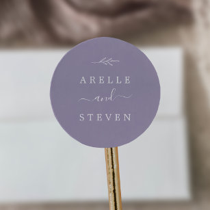 Minimaal blad   Lavendel bruiloft envelop afdichti Ronde Sticker