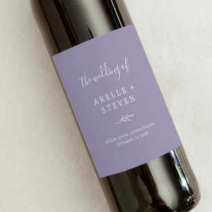 Minimaal blad   Lavendel Bruiloft Wijn Label Etiket