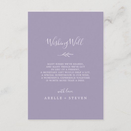Minimaal blad | Lavendel Bruiloft Wishing Well Informatiekaartje (Voorkant)