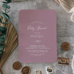 Minimaal blad | Mauve Baby shower Invitation Kaart<br><div class="desc">Deze minimal leaf mauve baby shower uitnodiging is ideaal voor een boho baby shower. Het ontwerp is voorzien van een eenvoudig groen blad silhouet in een romantische paarse roze kleur met minimalistische bohemian tuin stijl.</div>