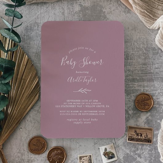 Minimaal blad | Mauve Baby shower Invitation Kaart
