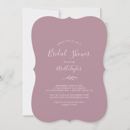 Minimaal blad | Mauve Bridal Shower Uitnodiging (Voorkant)