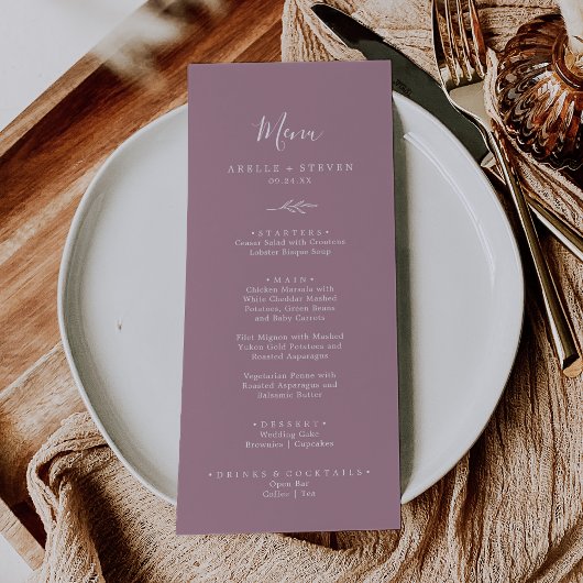 Minimaal blad | Mauve Bruiloft Diner Menu