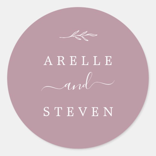 Minimaal blad | Mauve bruiloft envelop afdichtinge Ronde Sticker (Voorkant)