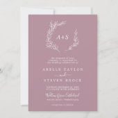 Minimaal blad | Mauve Monogram QR Code Bruiloft Kaart (Voorkant)